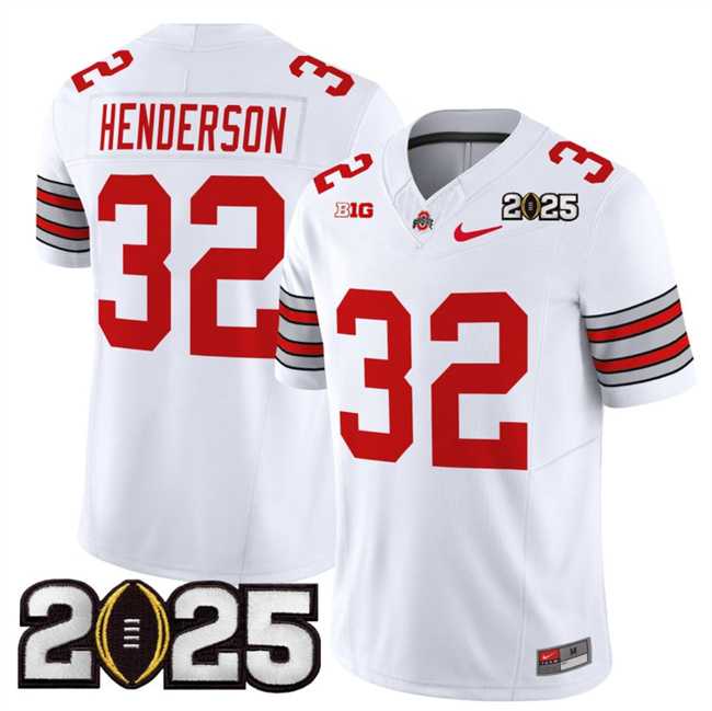 Mens Ohio State Buckeyes #32 TreVeyon Henderson White 2025 CFP Final Patch F.U.S.E. Vapor Limited Stitched Football Jersey->ohio state buckeyes->NCAA Jersey
